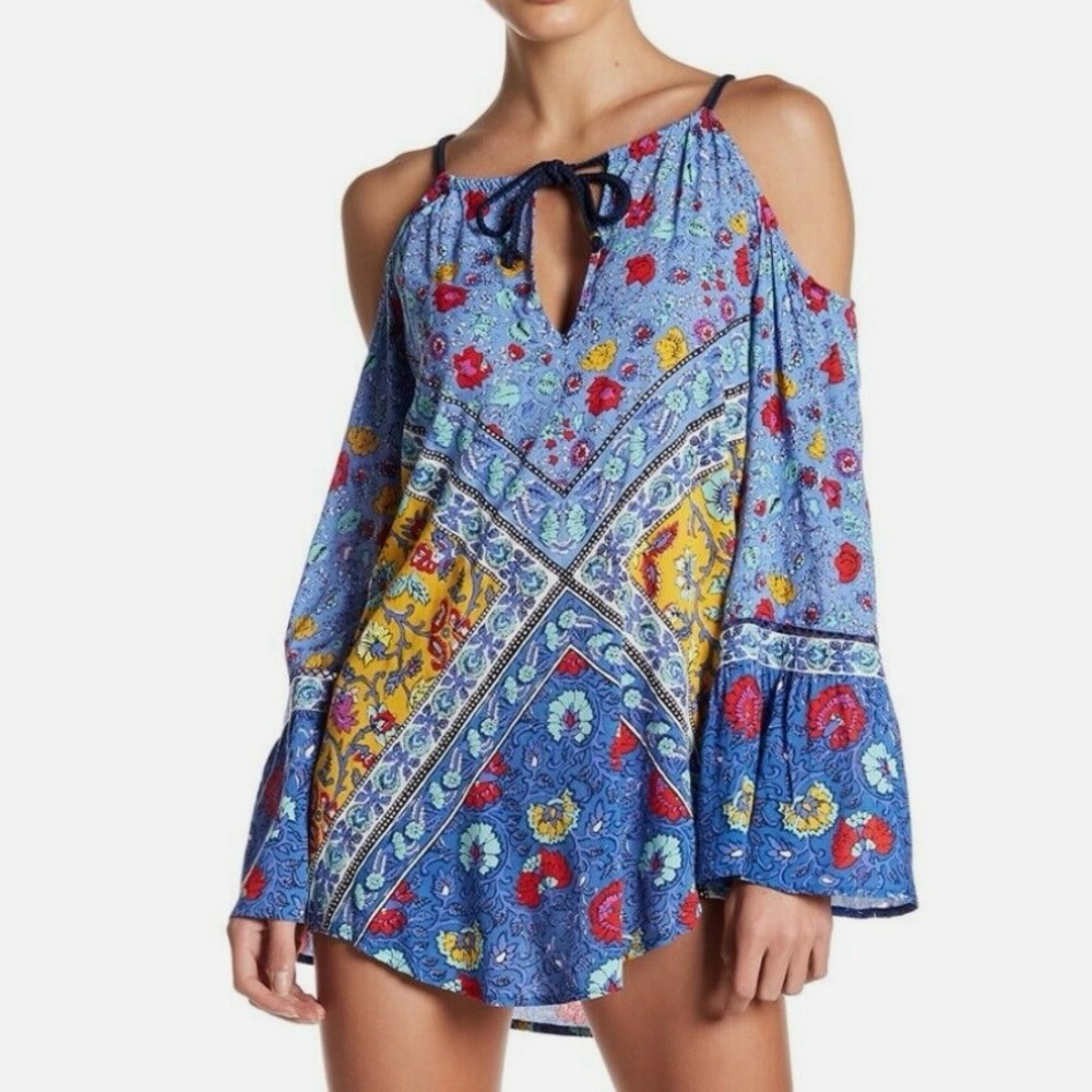 Nanette Lepore Woodstock Multicolored Tunic Off The Shoulder Tunic Top
